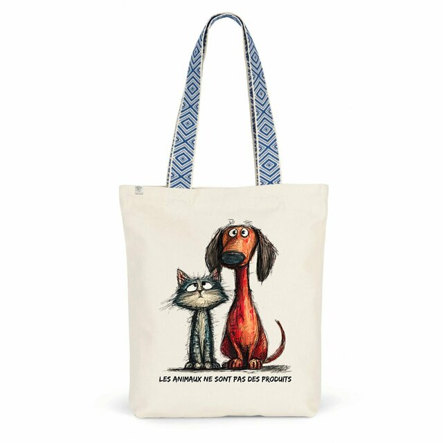 Image front Totebag Ethnique Recyclé - "Les animaux ne sont pas des produits" 