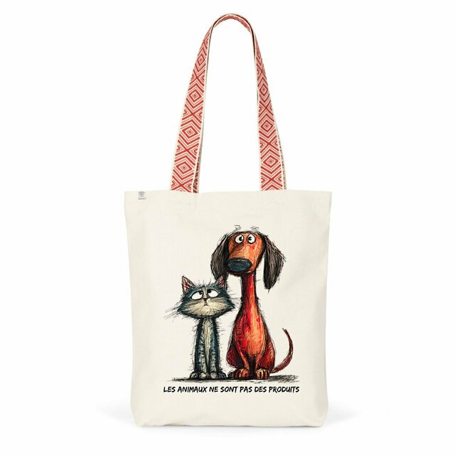 Image front Totebag Ethnique Recyclé - "Les animaux ne sont pas des produits" 