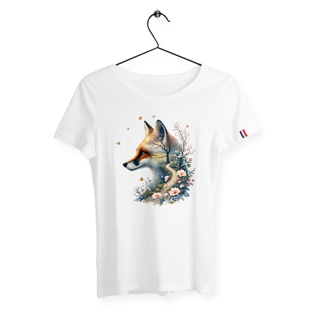 Image front T-shirt Femme Bio Made in France - "La Voie du Bonheur - Renard"