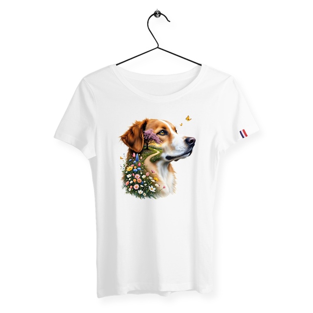 Image front T-shirt Femme Bio Made in France - "La Voie du Bonheur Chien"