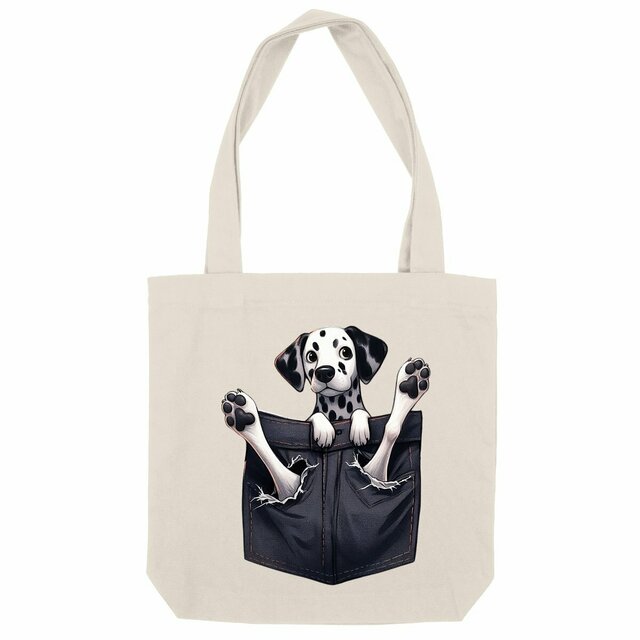 Image front Totebag Épais Recyclé - "Dans la poche" : Dalmatien rigolo"