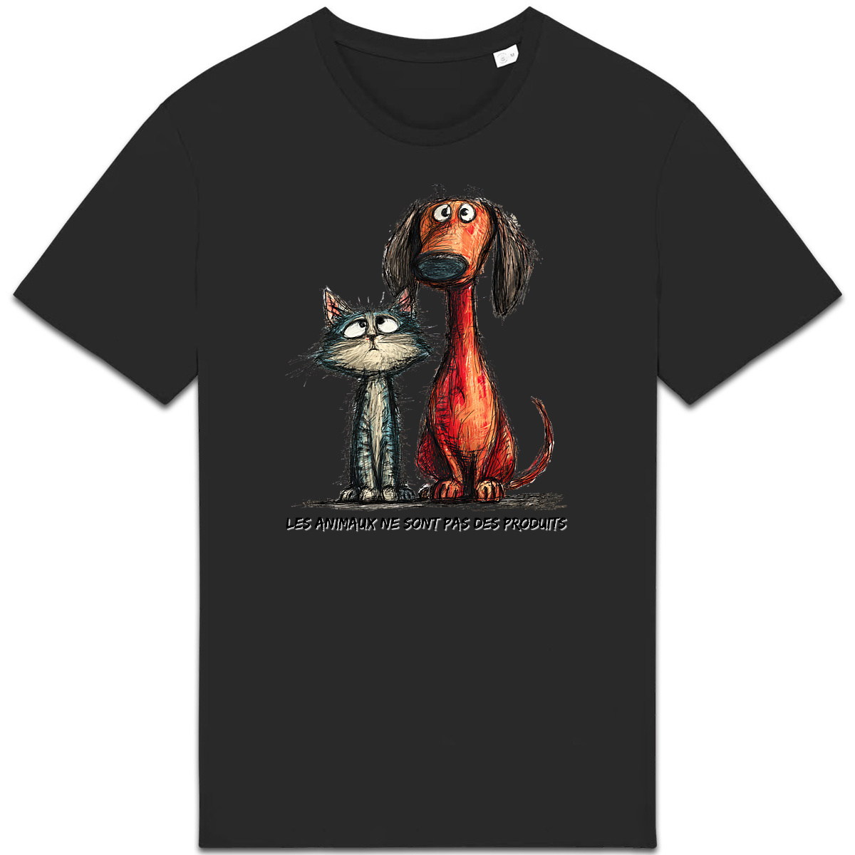 Image front Sweat à capuche Enfant Confort Bio -"Duo Câlin Chien & Chat"