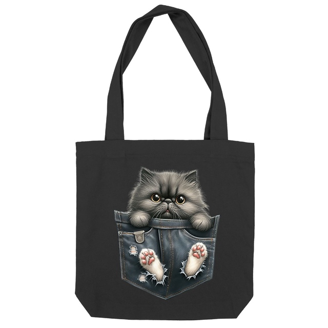 Image front Totebag Épais Recyclé - "Dans la poche" : Chaton Persan Farceur