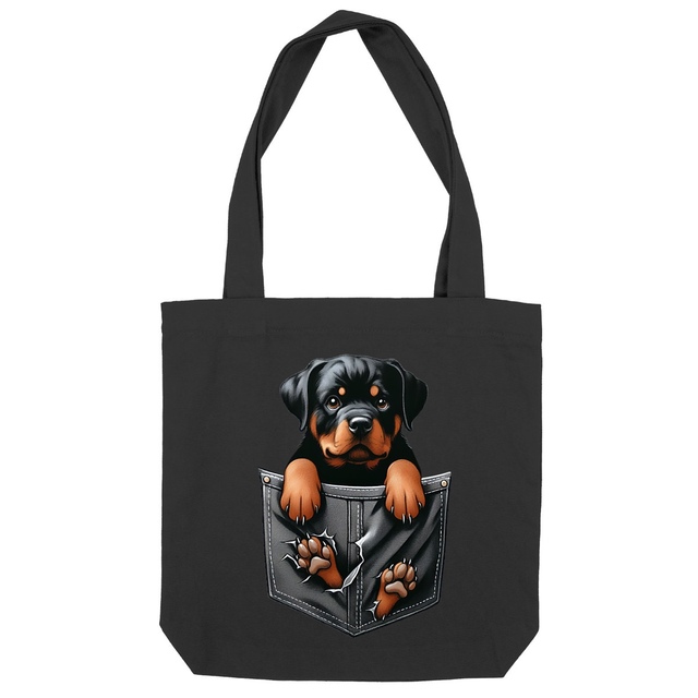Image front Totebag Épais Recyclé - "Dans la poche" : Rottweiler Énergique
