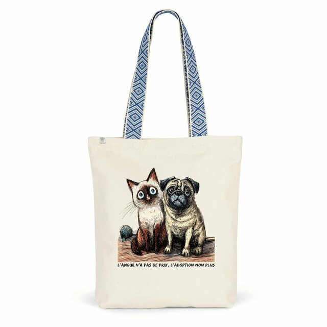 Image front Totebag Ethnique Recyclé - "L'amour n'a pas de prix, l'adoption non plus"