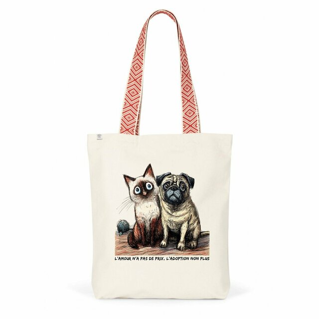 Image front Totebag Ethnique Recyclé - "L'amour n'a pas de prix, l'adoption non plus"