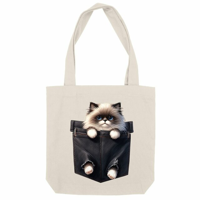 Image front Totebag Épais Recyclé - "Dans la poche" : Ragdoll Douceur