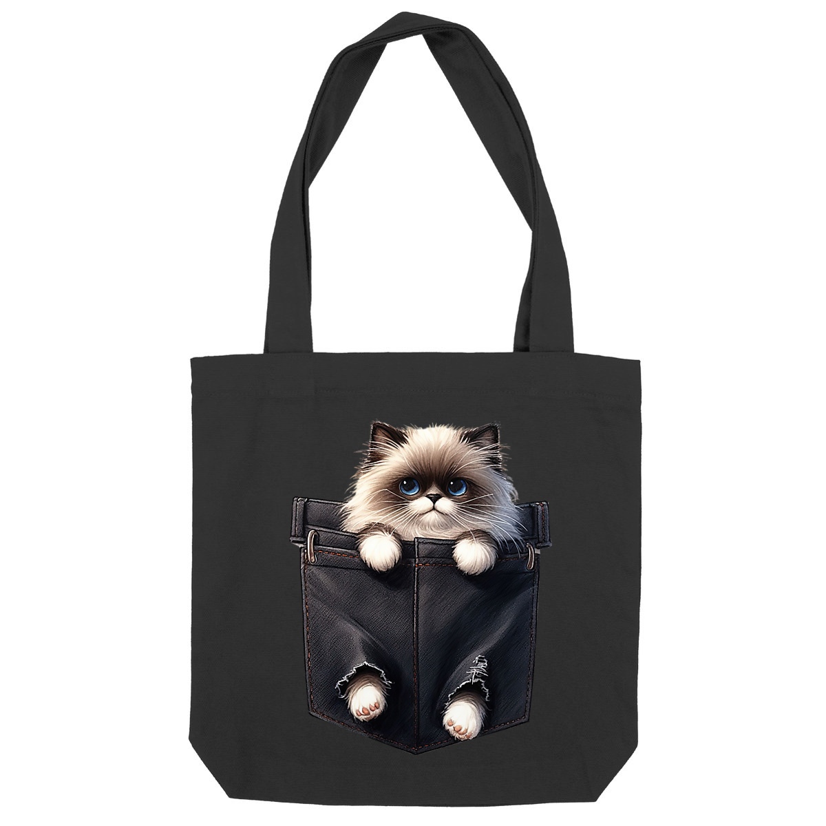 Image front Totebag Épais Recyclé - "Dans la poche" : Scottish Fold Curieux