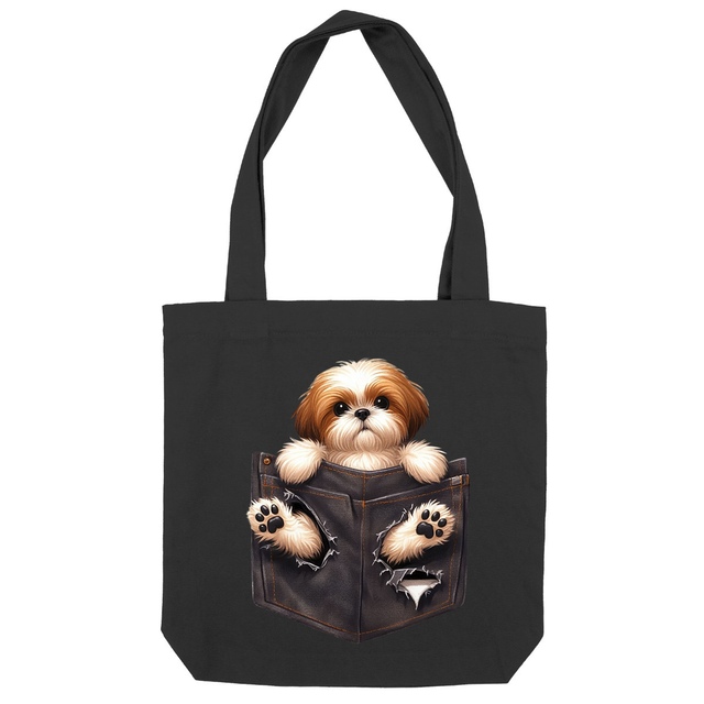 Image front Totebag Épais Recyclé - "Dans la poche" : Shih Tzu Adorable