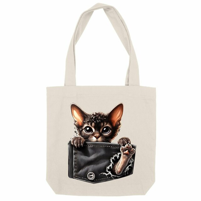 Image front Totebag Épais Recyclé - "Dans la poche" : Devon Rex Espiègle