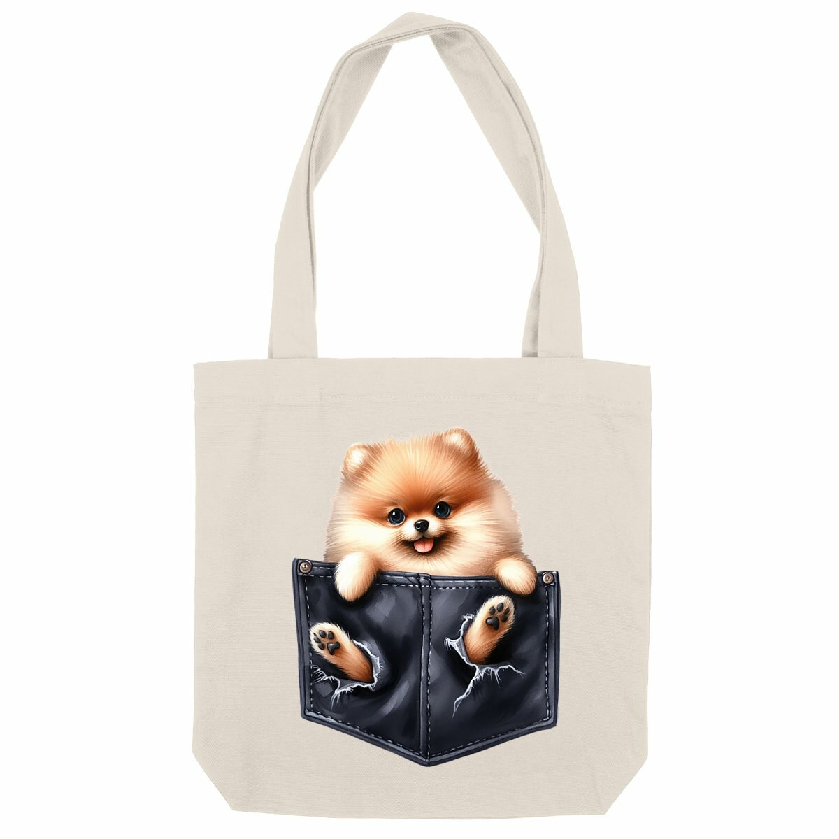 Image front Totebag Épais Recyclé - "Dans la poche" : Scottish Fold Curieux