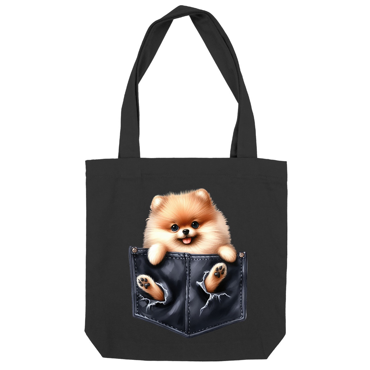 Image front Totebag Épais Recyclé - "Dans la poche" : Scottish Fold Curieux