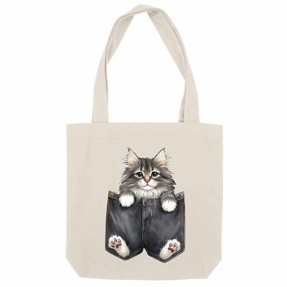Image front Totebag Épais Recyclé - "Dans la poche" : Scottish Fold Curieux