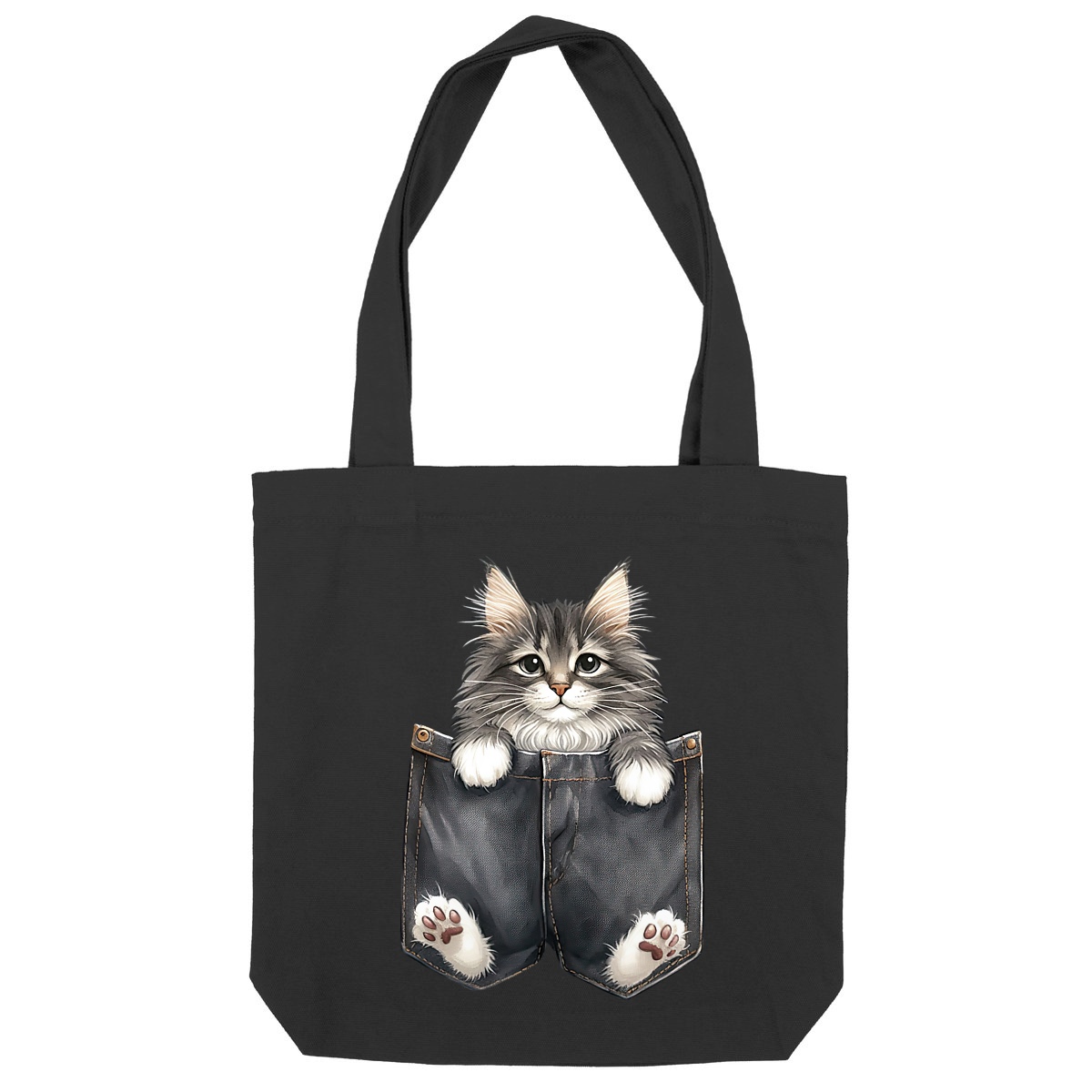 Image front Totebag Épais Recyclé - "Dans la poche" : Scottish Fold Curieux