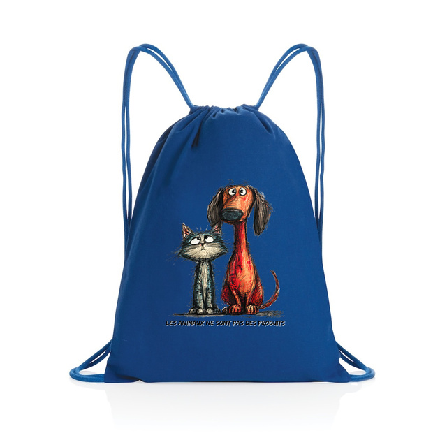 Image front Sac à dos Cordelettes Recyclé - "Les animaux ne sont pas des produits"