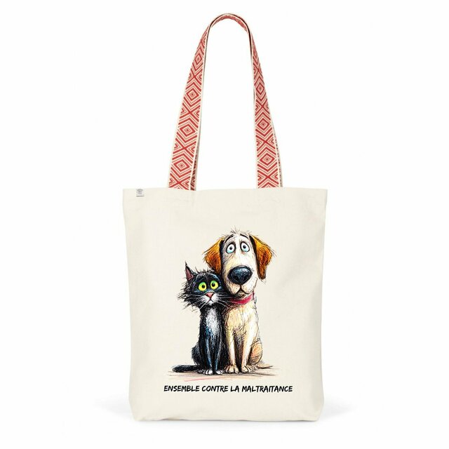 Image front Totebag Ethnique Recyclé - "Ensemble contre la maltraitance"