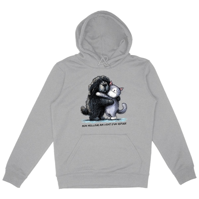 Image front Sweat à capuche Confort Unisexe Bio - "Mon meilleur ami vient d'un refuge"