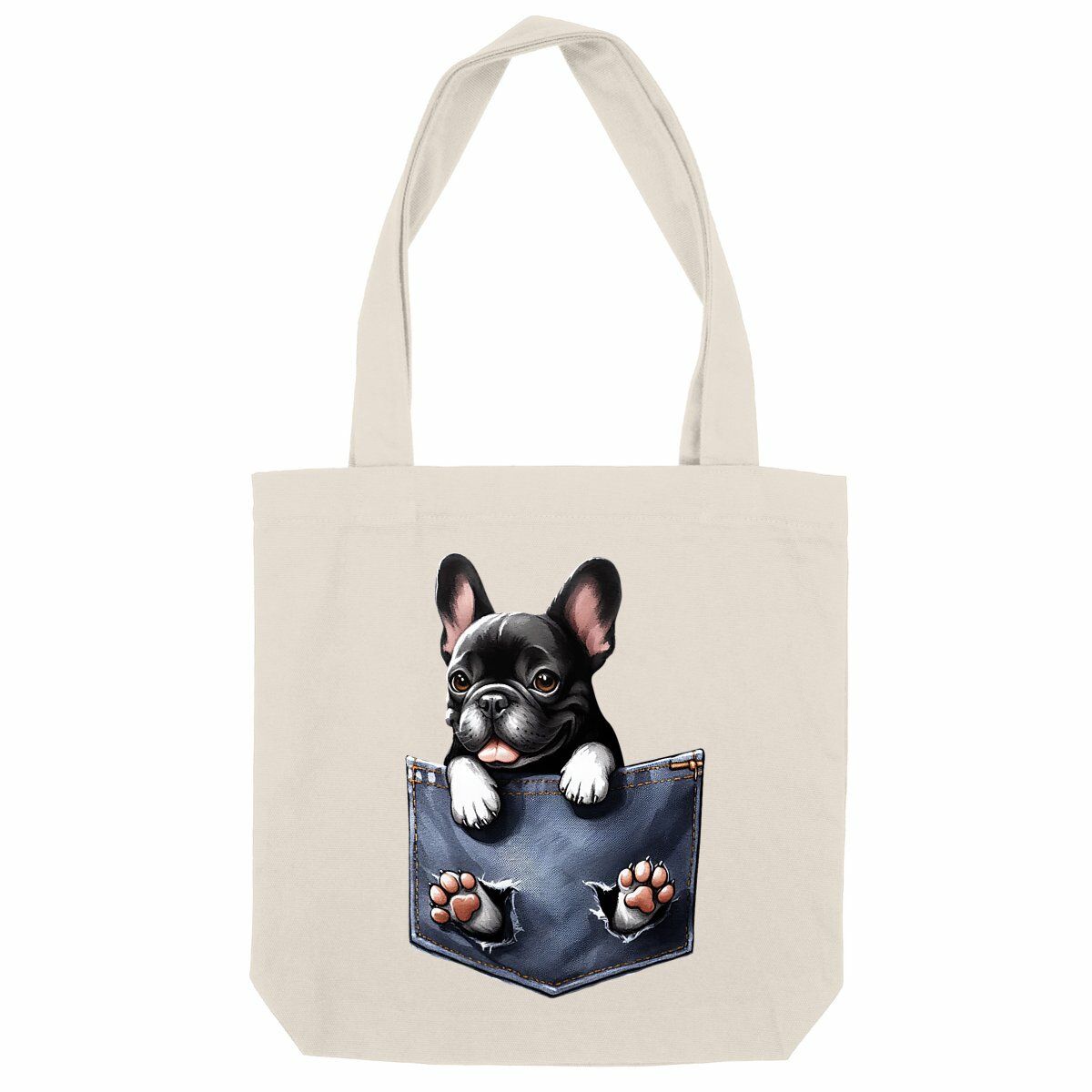 Image front Totebag Épais Recyclé - "Dans la poche" : Scottish Fold Curieux