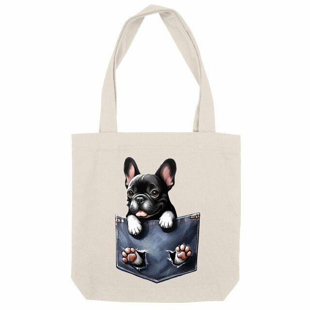 Image front Totebag Épais Recyclé - "Dans la poche" : Bouledogue Français Coquin
