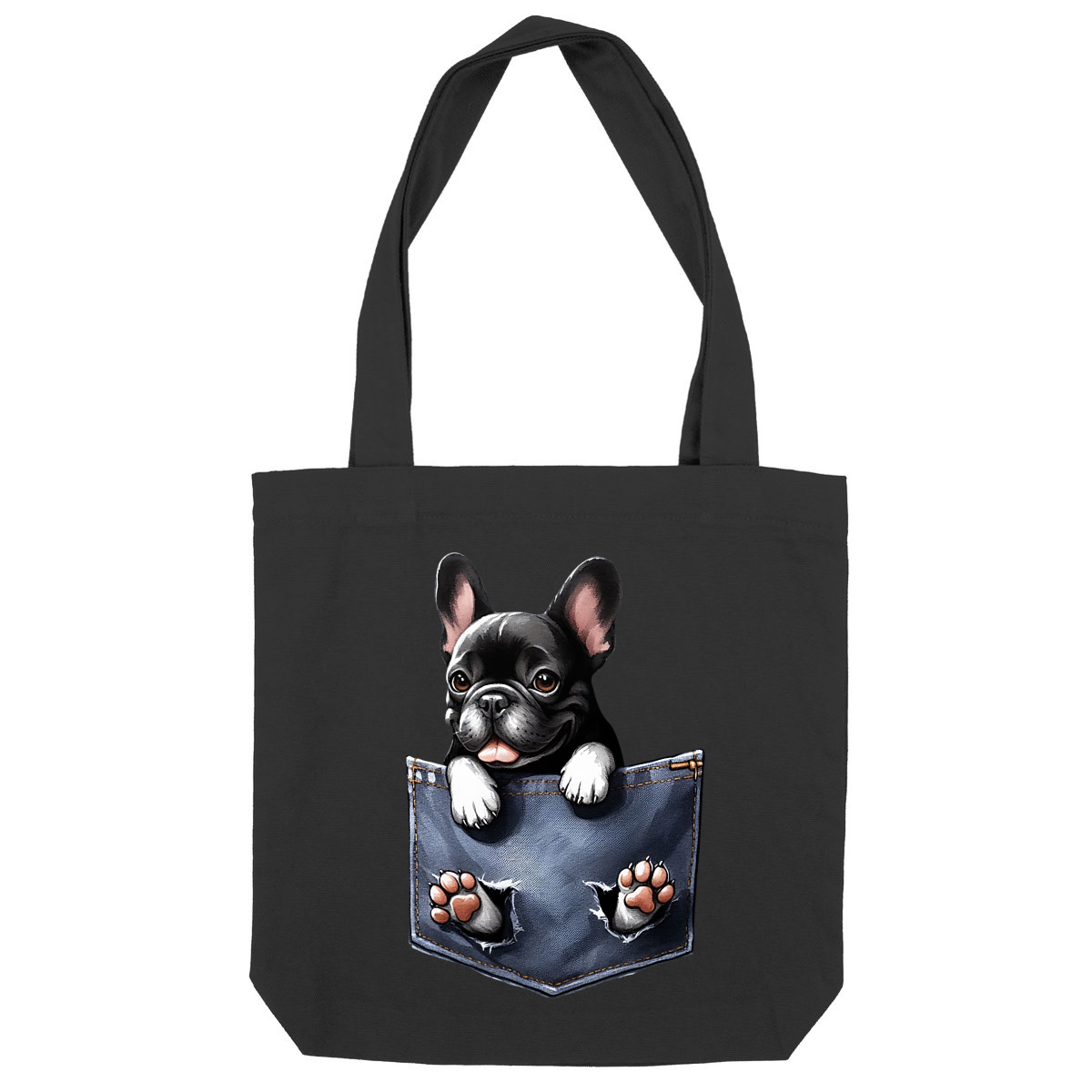 Image front Totebag Épais Recyclé - "Dans la poche" : Scottish Fold Curieux