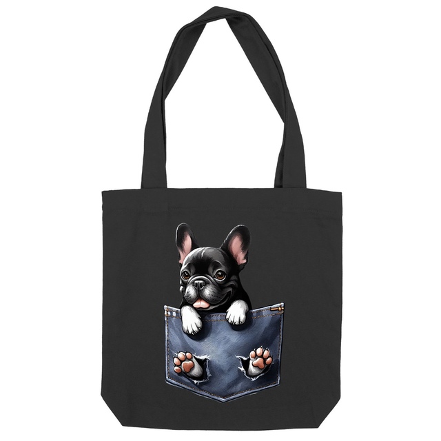 Image front Totebag Épais Recyclé - "Dans la poche" : Bouledogue Français Coquin