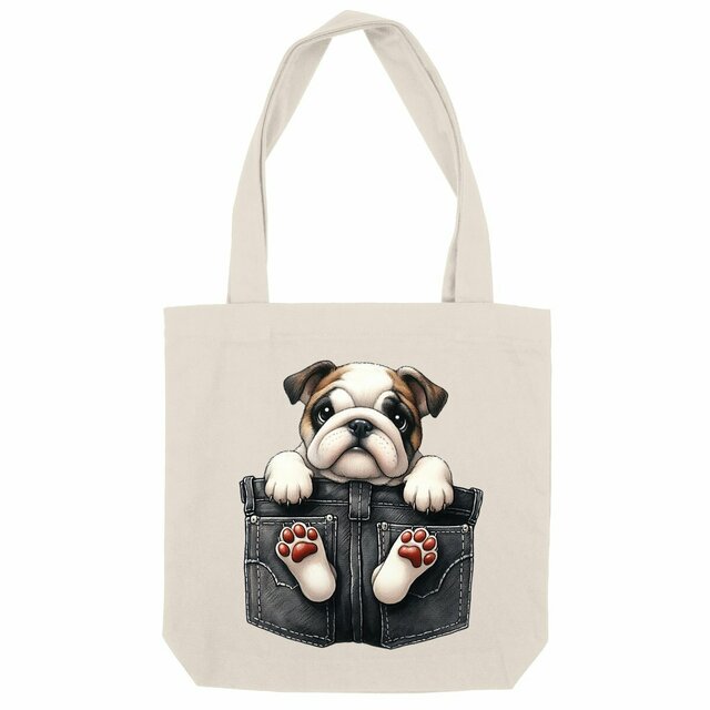 Image front Totebag Épais Recyclé - "Dans la poche" : Bouledogue