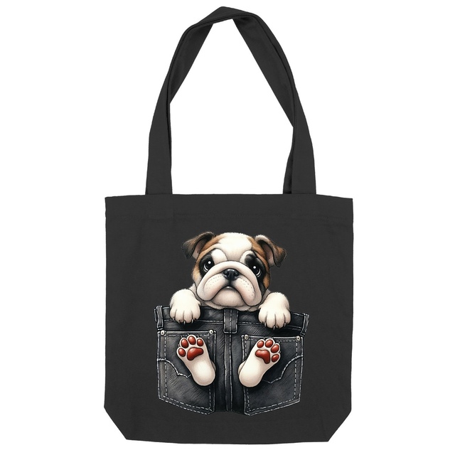 Image front Totebag Épais Recyclé - "Dans la poche" : Bouledogue