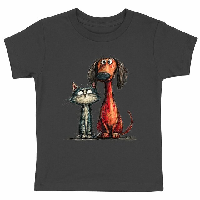Image front T-shirt Enfant Confort Bio - "Duo Complice Tigré & Teckel"
