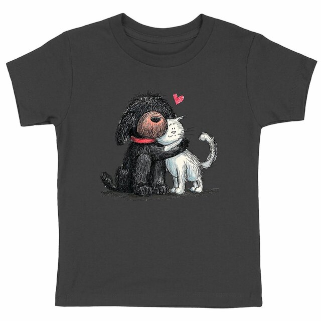 Image front T-shirt Enfant Confort Bio - "Duo Câlin Chien & Chat"