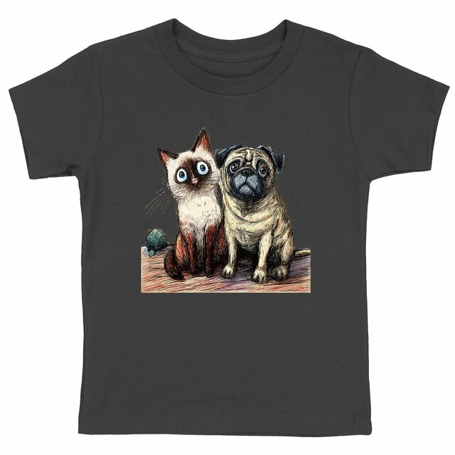 Image front T-shirt Enfant Confort Bio - "Duo Émouvant Siamois & Carlin"