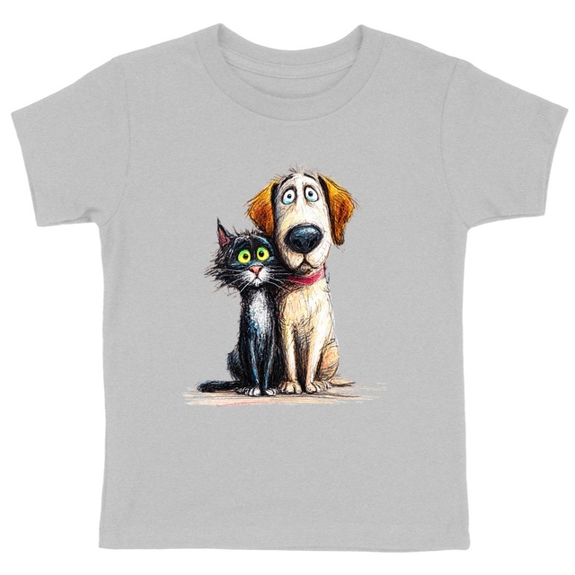 Image front  T-shirt Enfant Confort Bio - "Duo Solidaire Chien & Chat"
