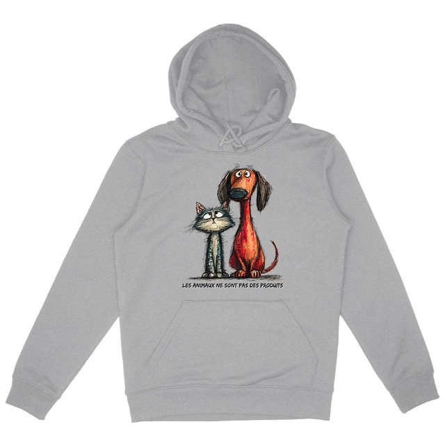 Image front  Sweat à capuche Confort Unisexe Bio - "Les animaux ne sont pas des produits" 