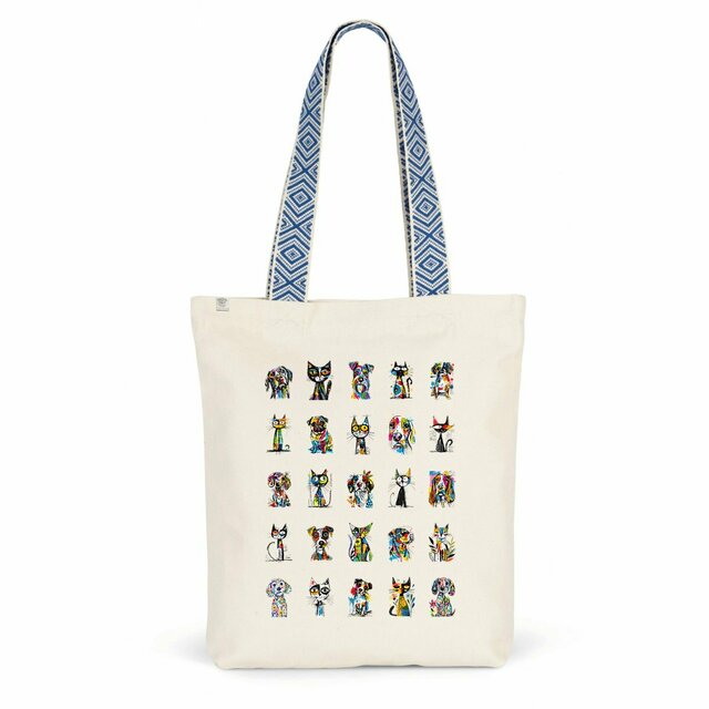 Image front Totebag Ethnique Recyclé - "Team Chats & Chiens"