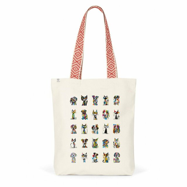 Image front Totebag Ethnique Recyclé - "Team Chats & Chiens"