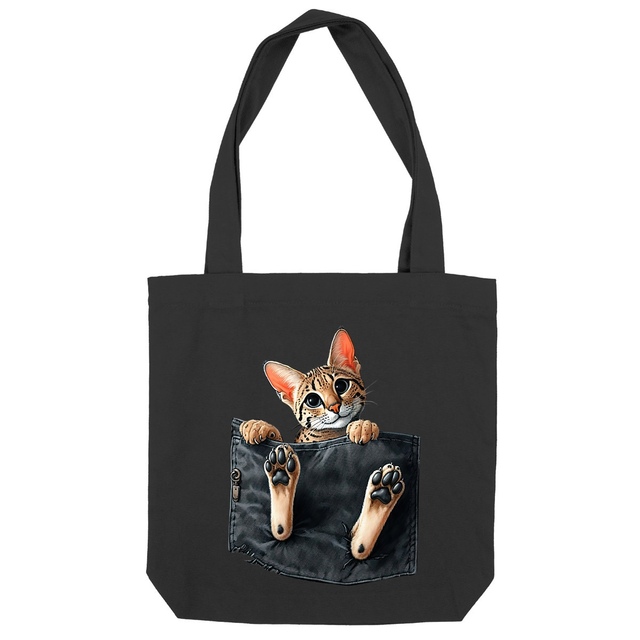 Image front Totebag Épais Recyclé - "Dans la poche" : Chaton Savannah