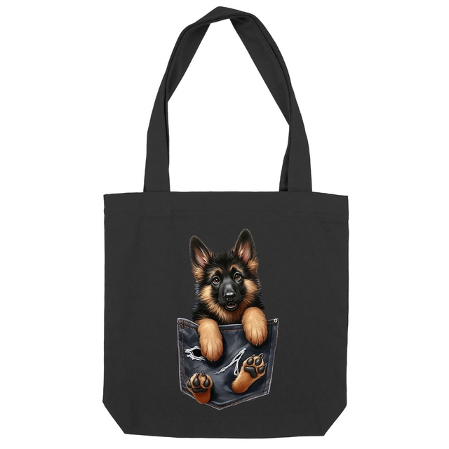 Image front Totebag Épais Recyclé - "Dans la poche" : Chiot Berger Allemand