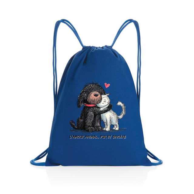 Image front  Sac à dos Cordelettes Recyclé - "L'amour animal, pur et sincère"