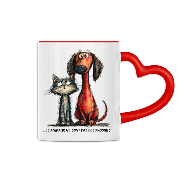 Image front Mug Anse Cœur Panoramique - "Les animaux ne sont pas des produits" 