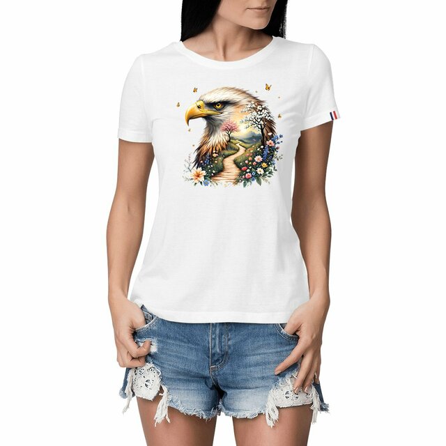 Image front T-shirt Femme Bio Made in France - "La Voie du Bonheur -  Aigle"