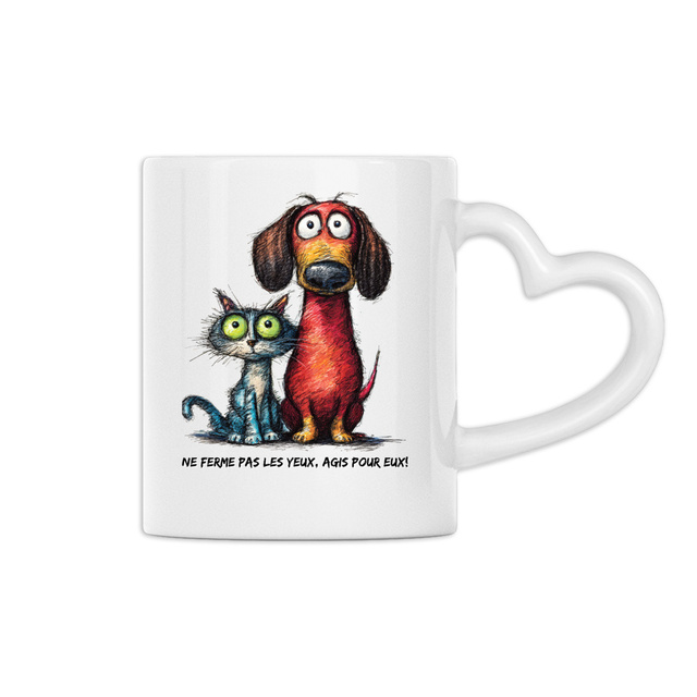 Image front Mug Anse Cœur - "Ne ferme pas les yeux, Agis pour eux!" 