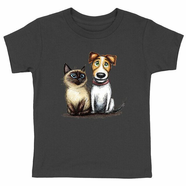 Image front T-shirt Enfant Confort Bio - "Duo Inséparable Siamois & Jack"