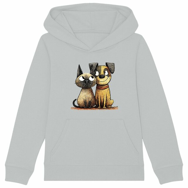 Image front Sweat à capuche Enfant Confort Bio - "Duo Inséparable Siamois & Jack Russell"