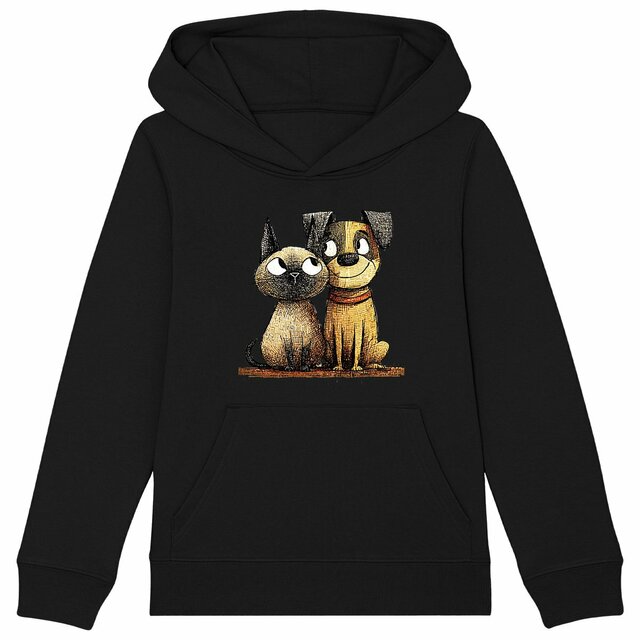 Image front Sweat à capuche Enfant Confort Bio - "Duo Inséparable Siamois & Jack"