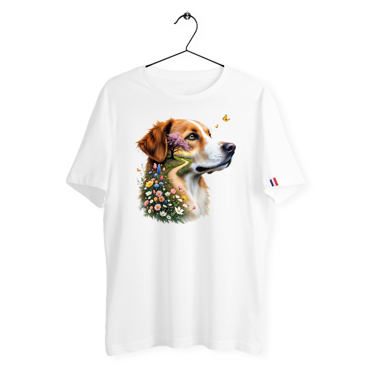 Image front T-shirt Femme Bio Made in France - "La Voie du Bonheur Chien"