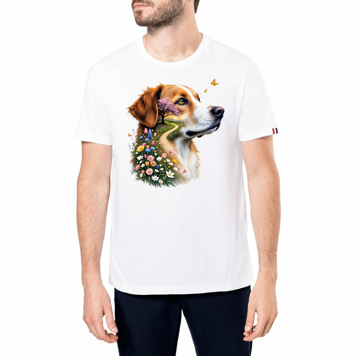 Image front T-shirt Femme Bio Made in France - "La Voie du Bonheur Chien"