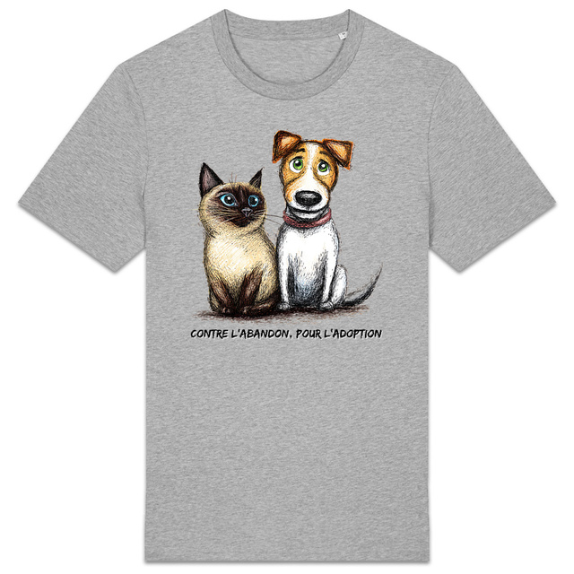 Image front T-shirt Unisexe Confort Bio - "Contre l'abandon, pour l'adoption"