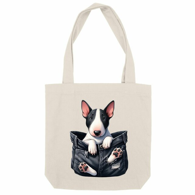 Image front Totebag Épais Recyclé - "Dans la poche" : Bull Terrier Charismatique