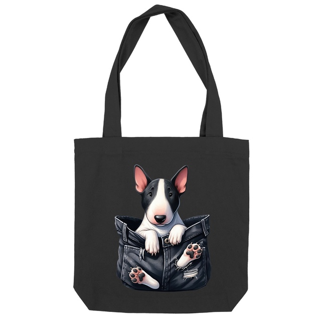 Image front Totebag Épais Recyclé - "Dans la poche" : Bull Terrier Charismatique