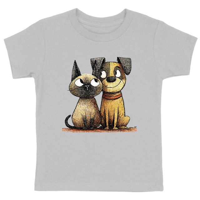 Image front T-shirt Enfant Confort Bio - "Duo Inséparable Siamois & Jack"