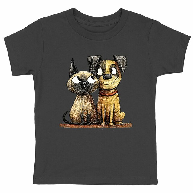 Image front T-shirt Enfant Confort Bio - "Duo Inséparable Siamois & Jack Russell"